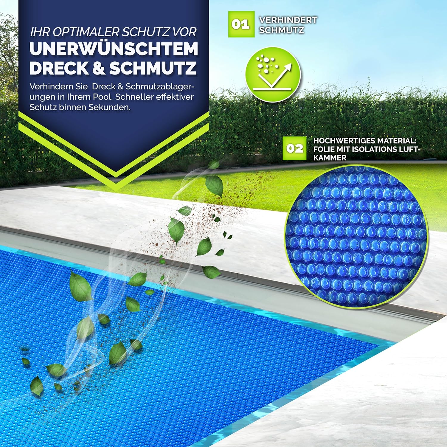 tillvex® Premium Pool Solarabdeckplane 400 µm Rechteckig 700x400 cm | Solarfolie Wärmeplane zuschneidbar | Solarplane Solarabdeckung | Poolheizung Poolsolarplane für Wassererwärmung