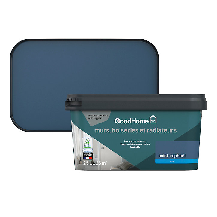 Peinture intérieure couleur murs, boiseries et radiateurs GoodHome mat saint-raphaël bleu 2.5L