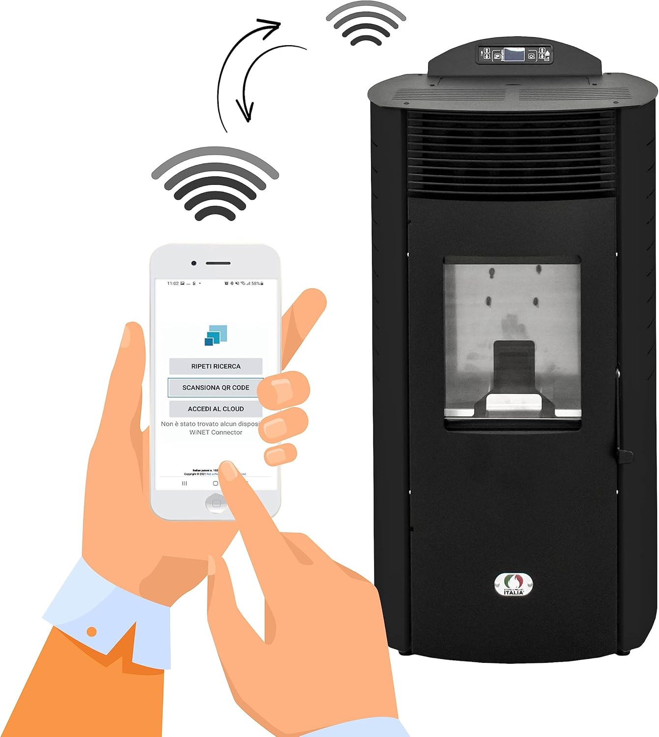 STUFE A PELLET ITALIA Siberia Aria New 18 KW WiFi | Pelletöfen Effizienz 91% Heizt 180m² Autonomie 30 Std Programmierbar WiFi-Steuerung 5 Geschwindigkeiten und Kräfte 24 Monate Garantie Schwarz
