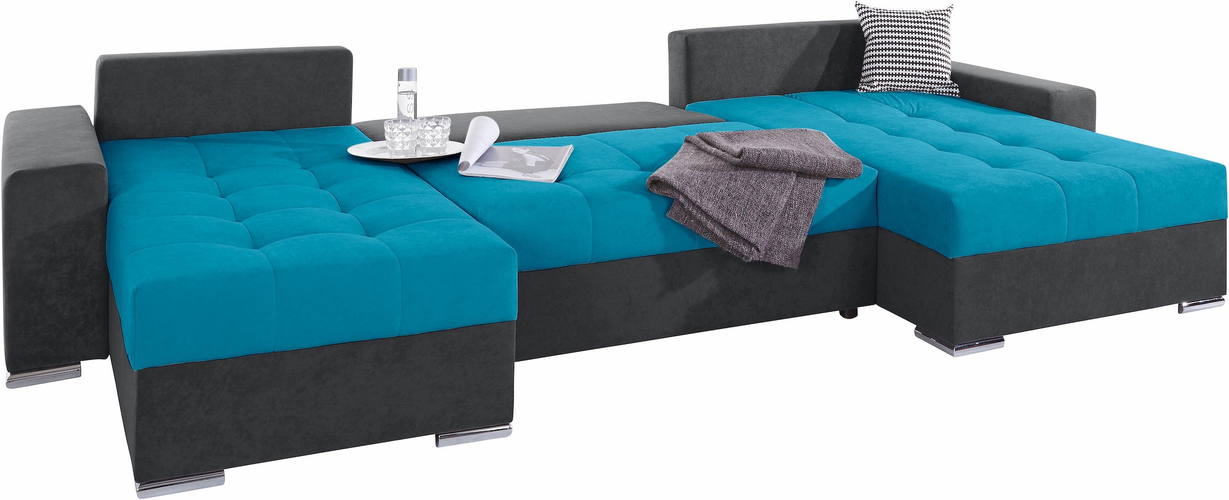 COLLECTION AB Wohnlandschaft »Josy XXL U-Form, B: 333 cm, mit 2 Recamieren 77 & 97 cm« mit Bettfunktion, Bettkasten & 2 Zierkissen, Federkern