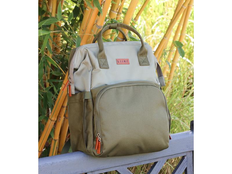 LIINI Wickelrucksack rPET Olive Wickelrucksack mit wasserabweisender Wickelunterlage für unterwegs