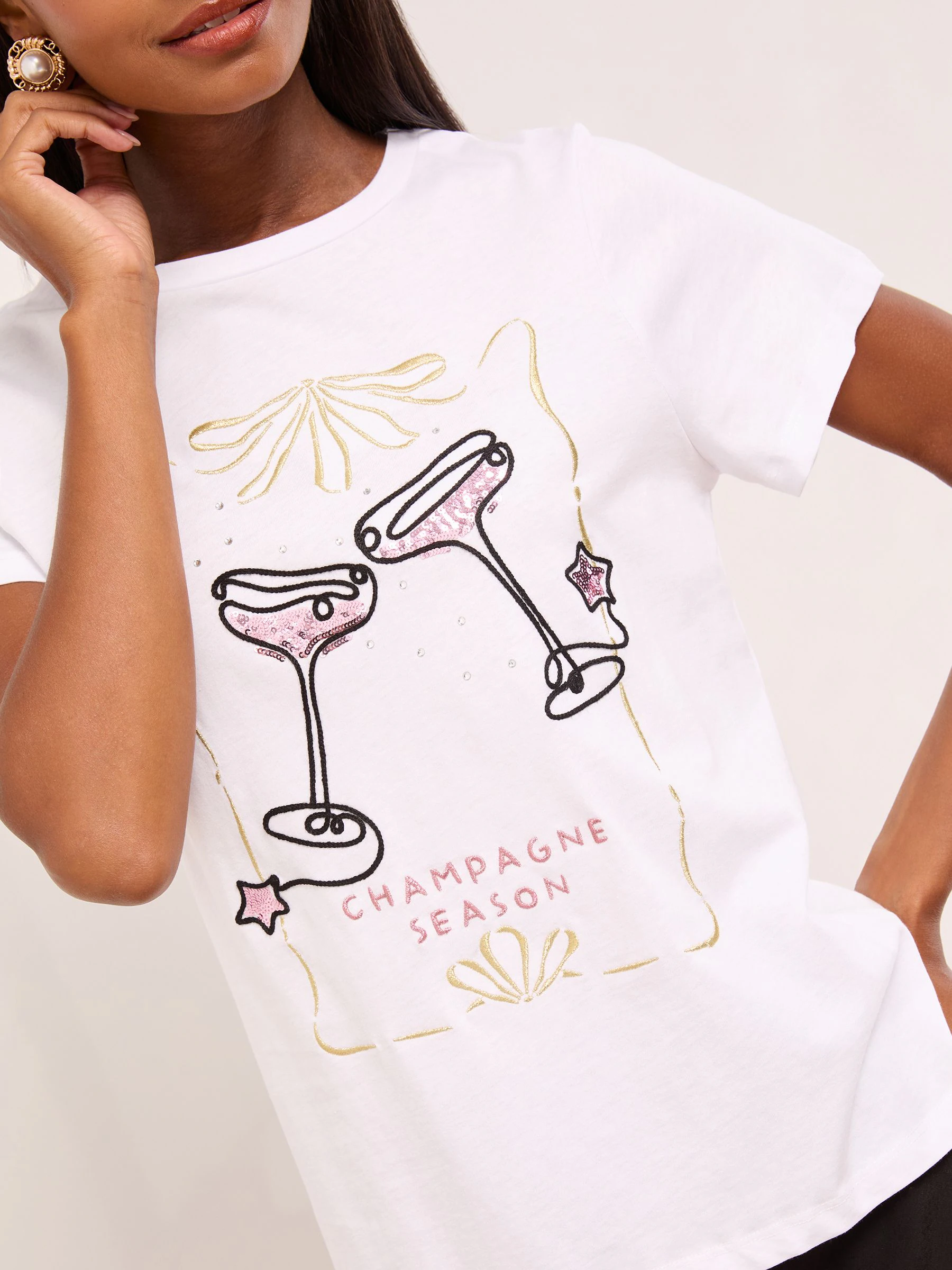 Champagne Season - Lipsy T-shirt met ronde hals