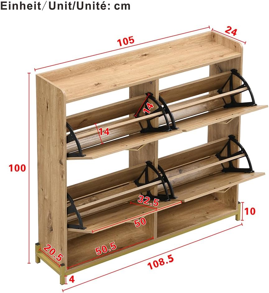 Sweiko Armoire à Chaussures Moderne en Bois à Chaussures avec 4 Portes Armoire à Chaussures Peu encombrante pour Halls d'entrée, couloirs ou escaliers NK3663478