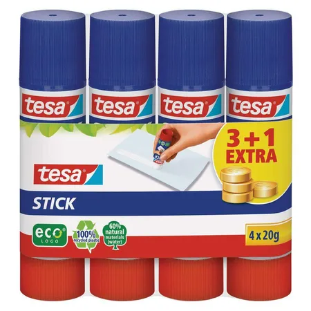 tesa Stick ecoLogo Klebstift, 20 g, 3+1 Set