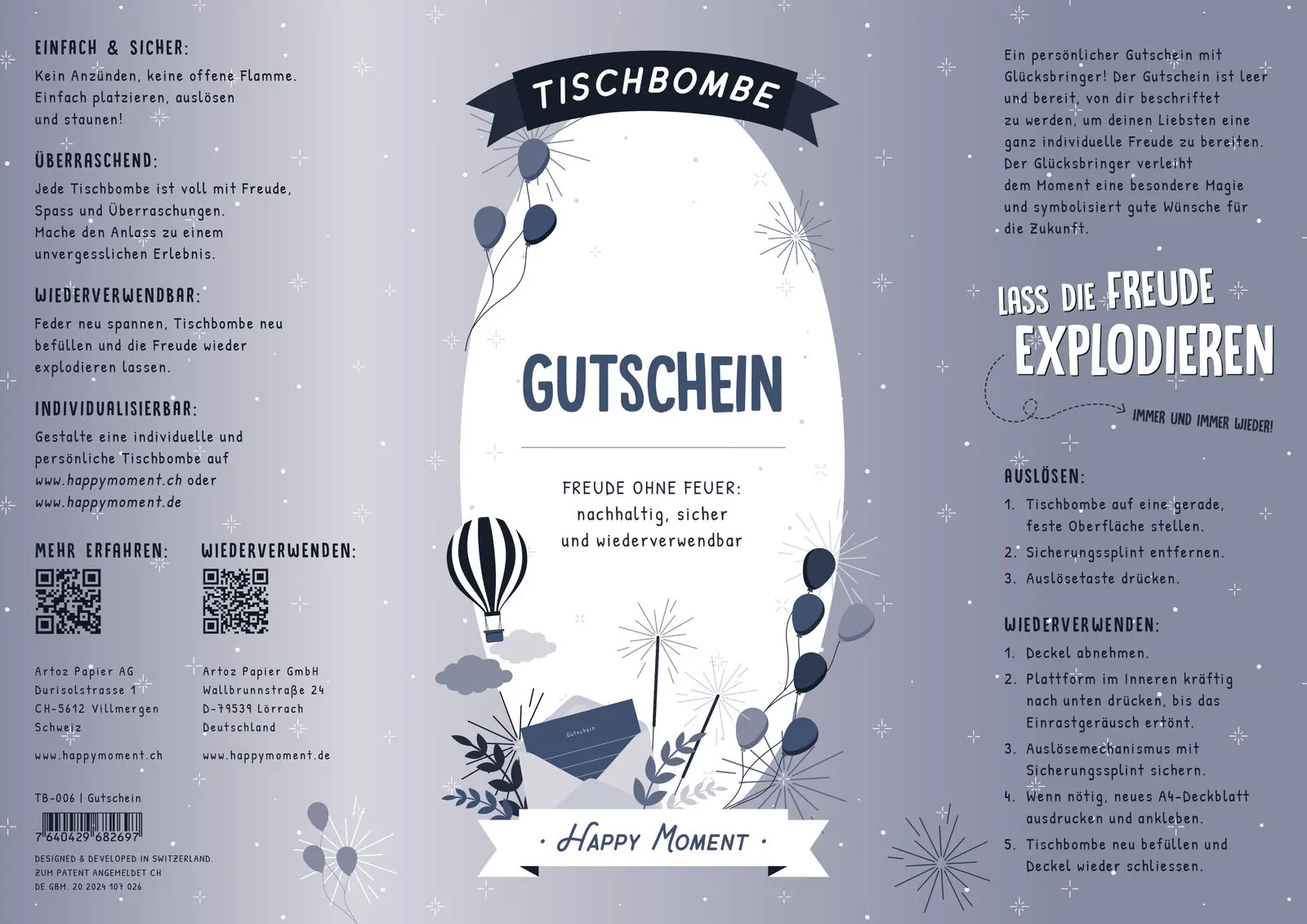 (29.7cm) Ø11cm Wiederverwendbare Tischbombe Deko Partybombe für Geburtstag / Muttertag (TB-006) - Gutschein