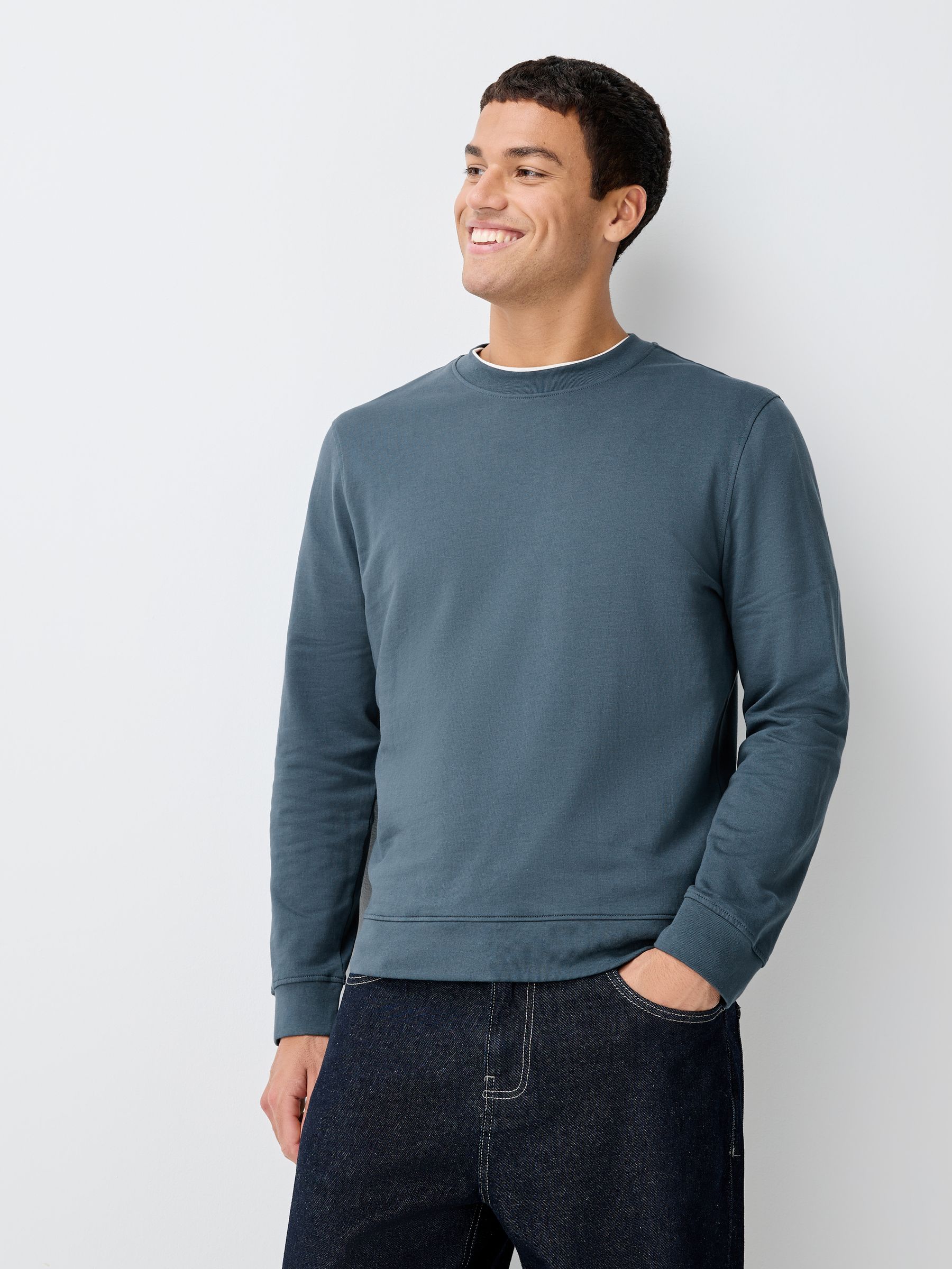 Petroliumblauw - Dun sweatshirt met ronde hals