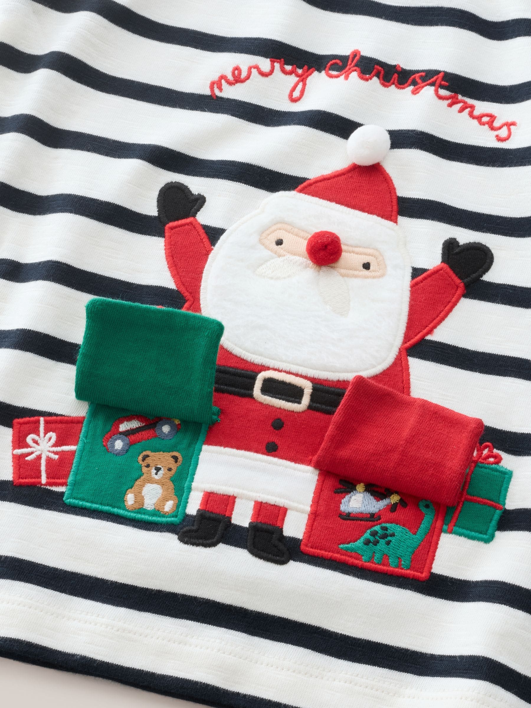 Wit/blauw Santa-applicatie - Kerst-T-shirt met lange mouwen (3mnd -7jr)