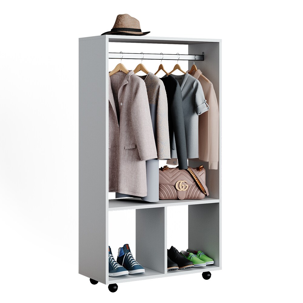 Vicco Garderobe Kleiderschrank Kleiderstange Sydney Weiß rollbar offen Fach