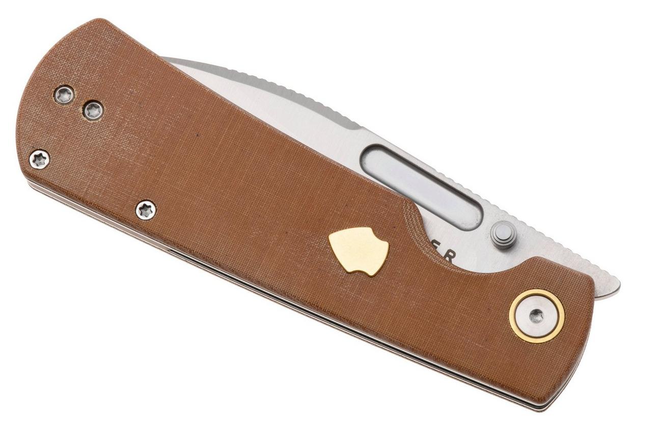 Kizer Vanguard Retro V4726A1 Satin Nitro-V, Micarta Brass, zakmes, Johan Jordaan design