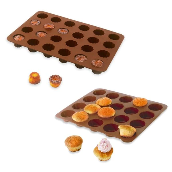 Lot de 2 Flexi'Plaques en silicone - 20 mini-muffins et 24 mini-canelé