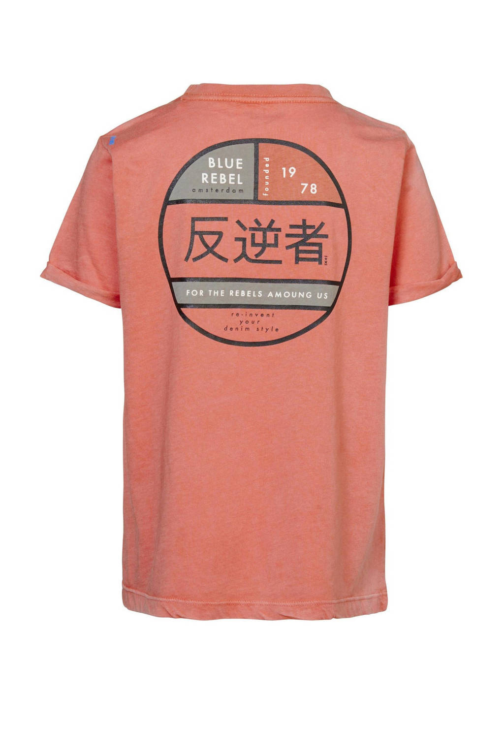 Blue Rebel T-shirt Jeffry met printopdruk oranje