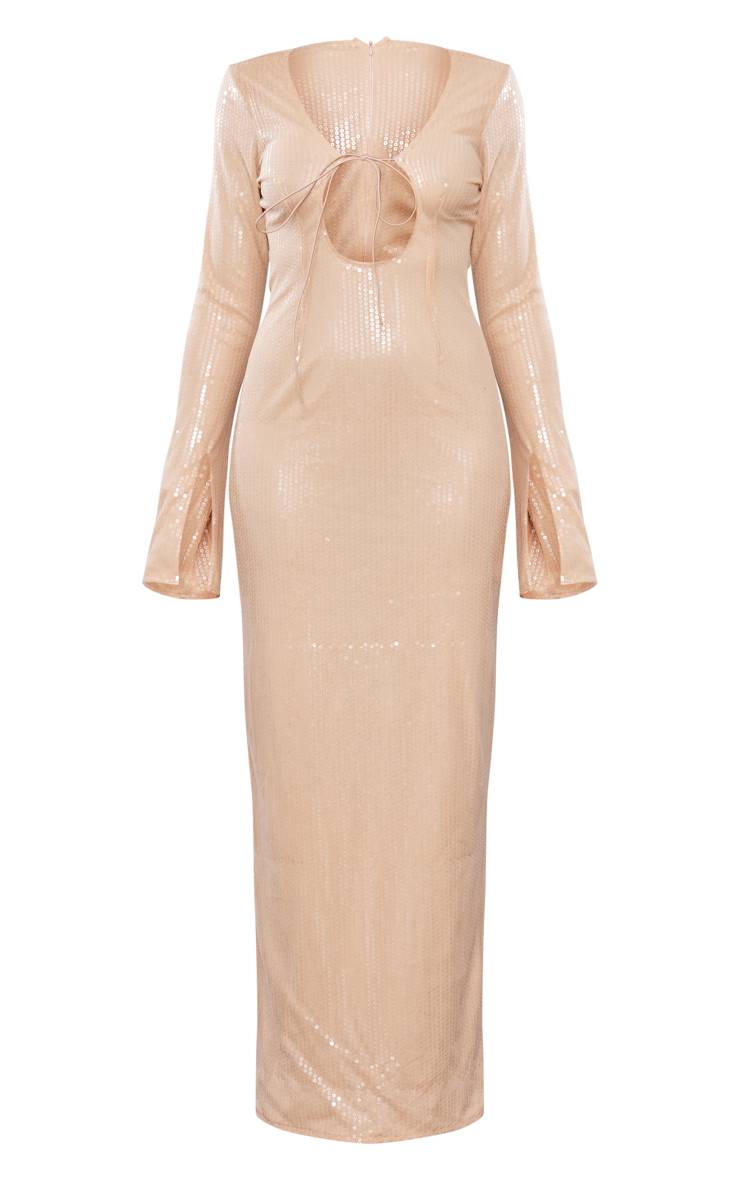Nude Robe Mi-longue À Sequins Et Manches Longues Pour Grandes Tailles