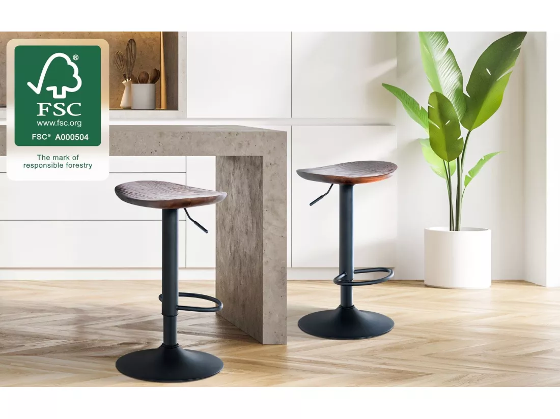 Lot de 2 Tabouret de bar - Bois - Noyer - Skelde