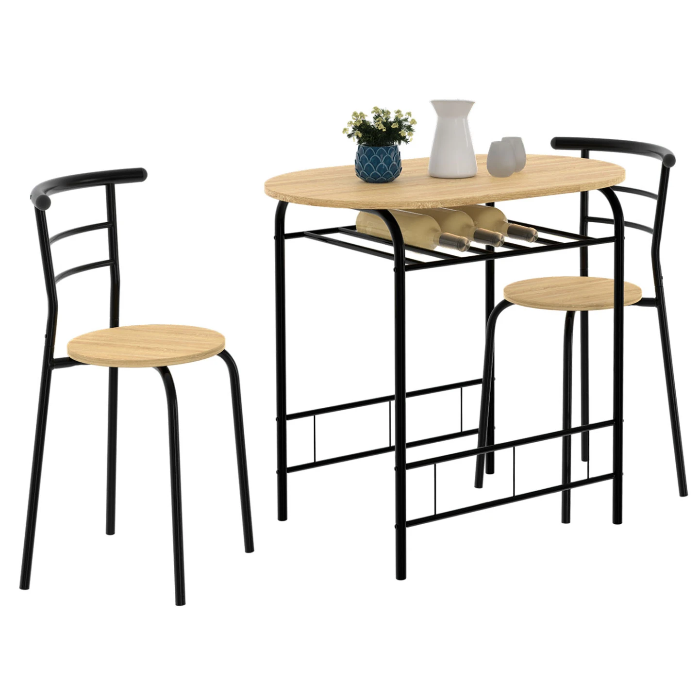 Ensemble table LYNETH  2 personnes + 2 chaises bois et métal noir