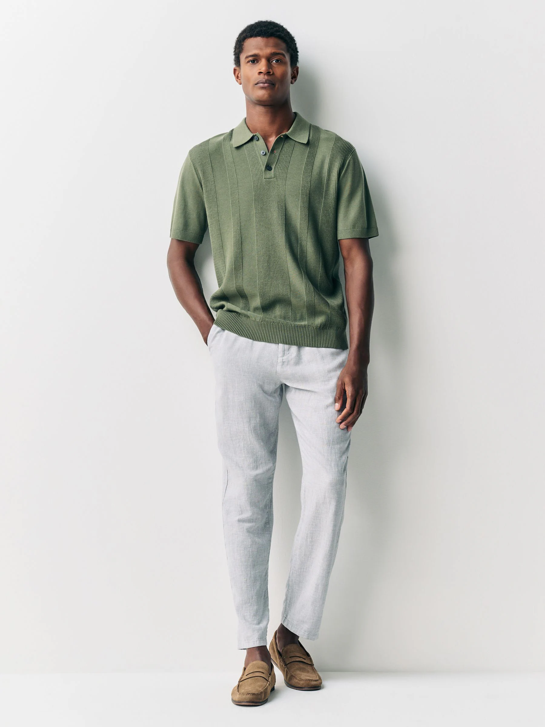 Groen - Regular-fit poloshirt met textuur, hoog katoengehalte, korte mouwen en gebreid