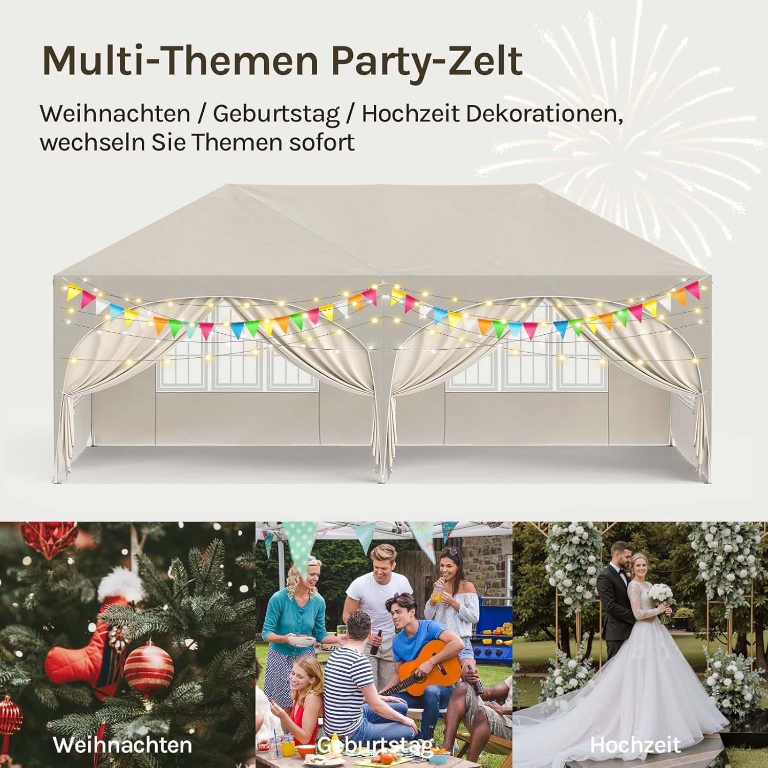 WOLTU Pavillon, Faltpavillon 3x6 m, mit 6 Seitenwänden, Partyzelt wasserabweisend UV-Schutz 50+, höhenverstellbarer Gartenpavillon, mit Tragetasche, für Outdoor Garten Camping Beige