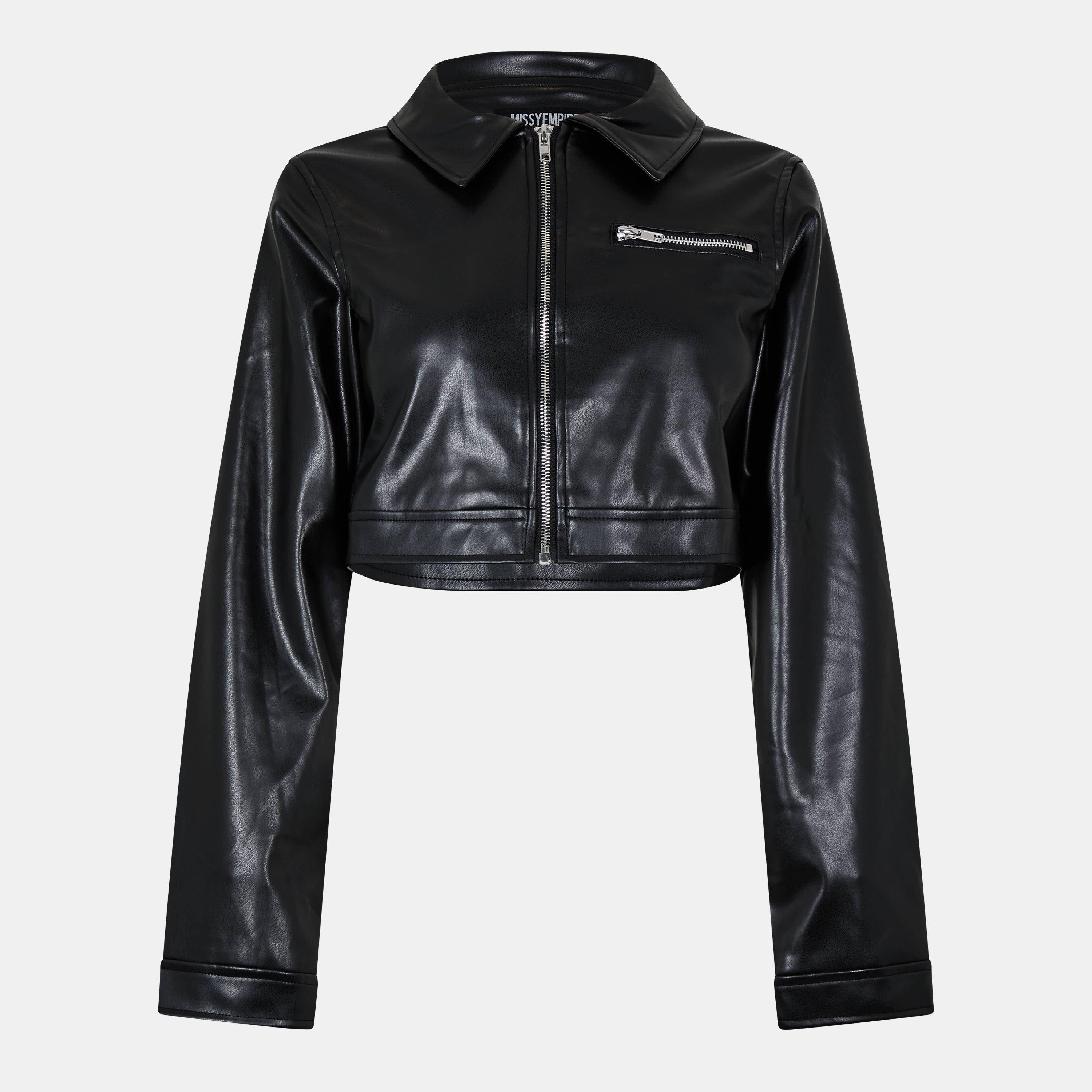 Missy Empire ME Cropped Faux Leather Biker Jacket Womens