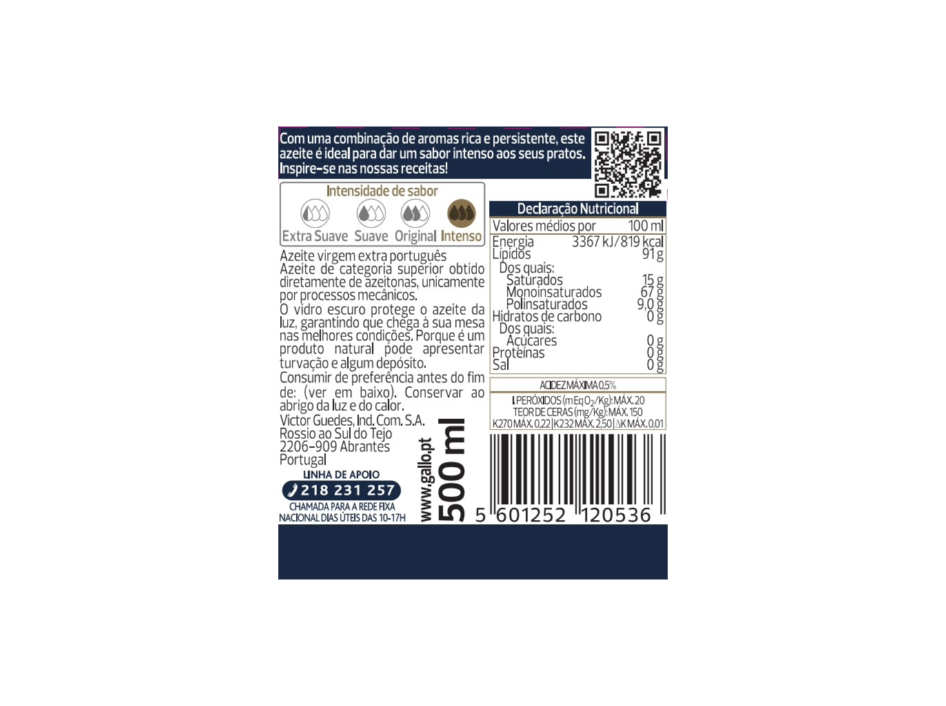 AZEITE VIRGEM EXTRA GALLO RESERVA 500ML