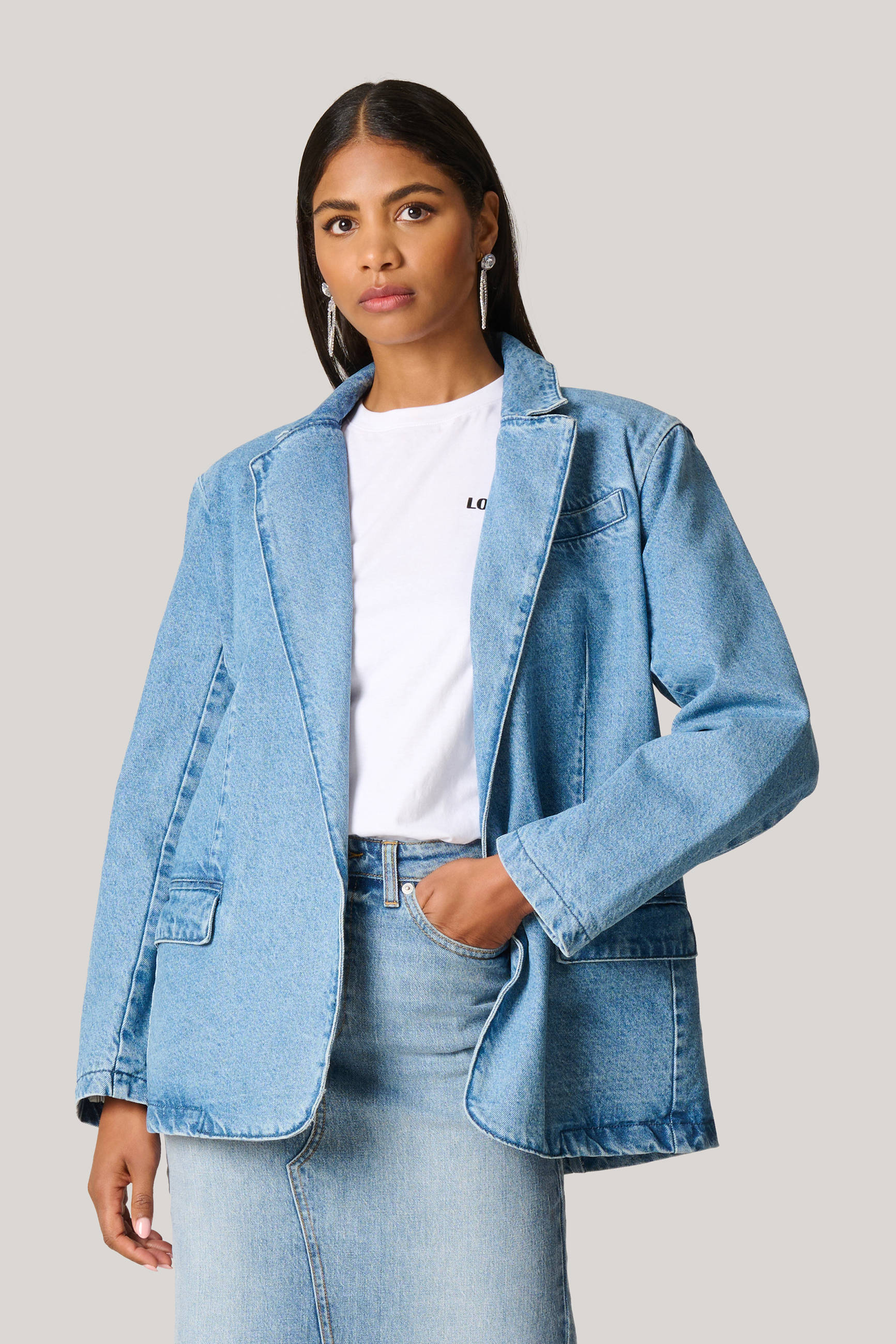 Shoeby rechtvallende blazer medium blue denim
