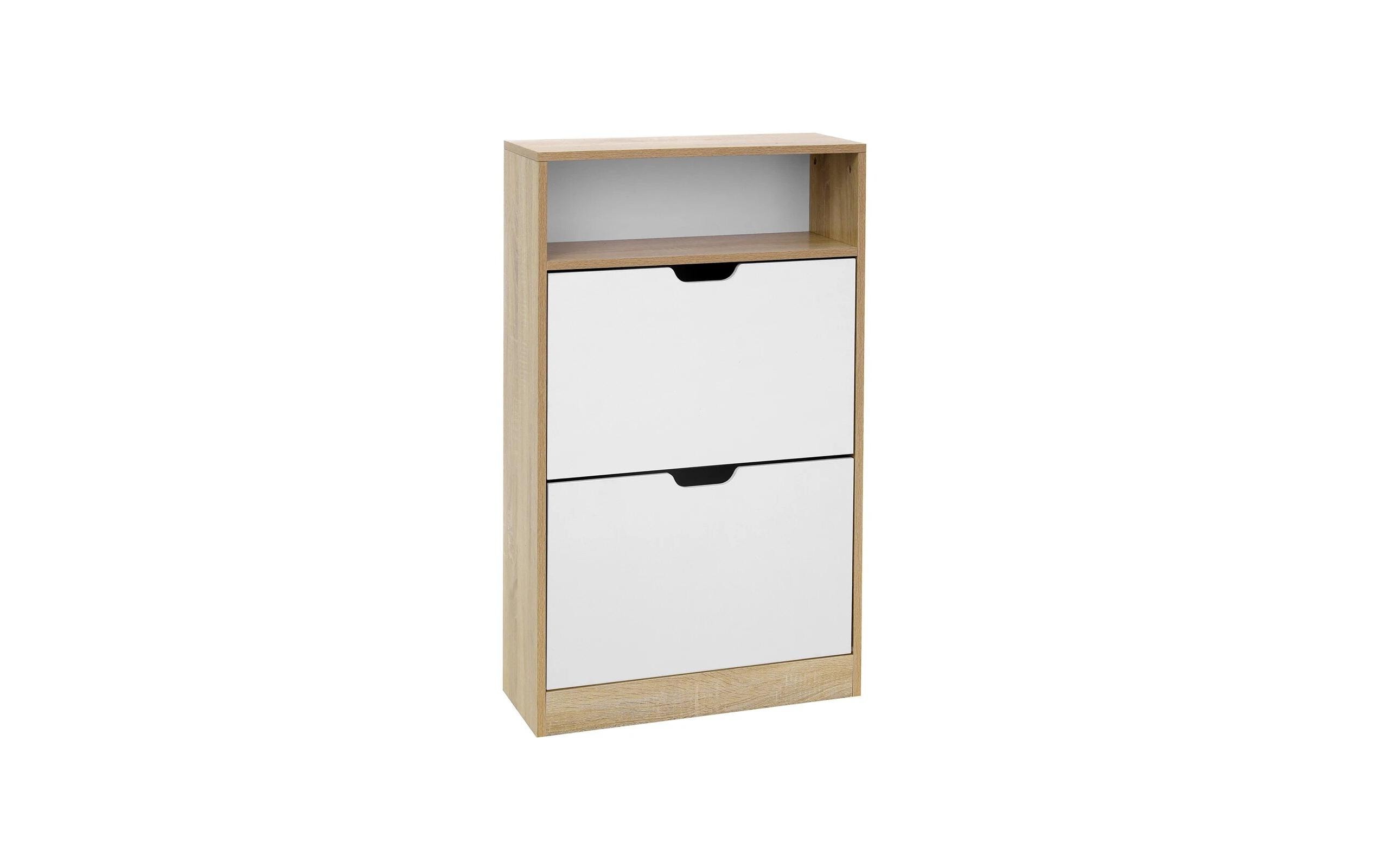 Schuhschrank mit Klappen 60 x 102 cm, Nature/Weiss<br>Schuh-Organizer