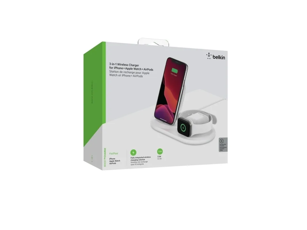 Belkin BoostCharge - Trådløs opladningsstander - 7.5 Watt - sort - for Apple AirPods; AirPods Pro; iPhone 11, 12, 7, 8, SE, X, XR, XS, XS Max; Watch