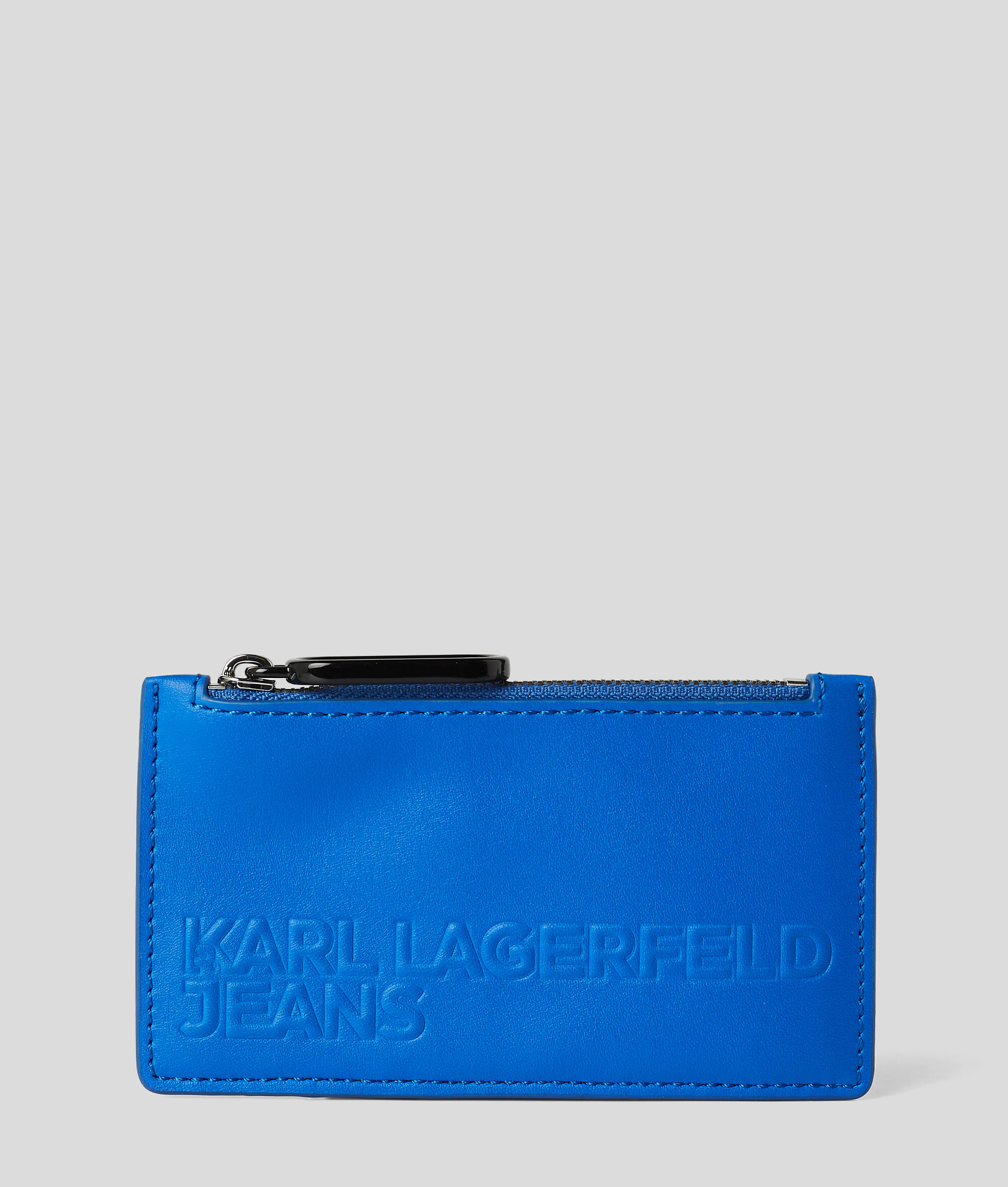 Porte-cartes zippé en cuir avec logo en relief