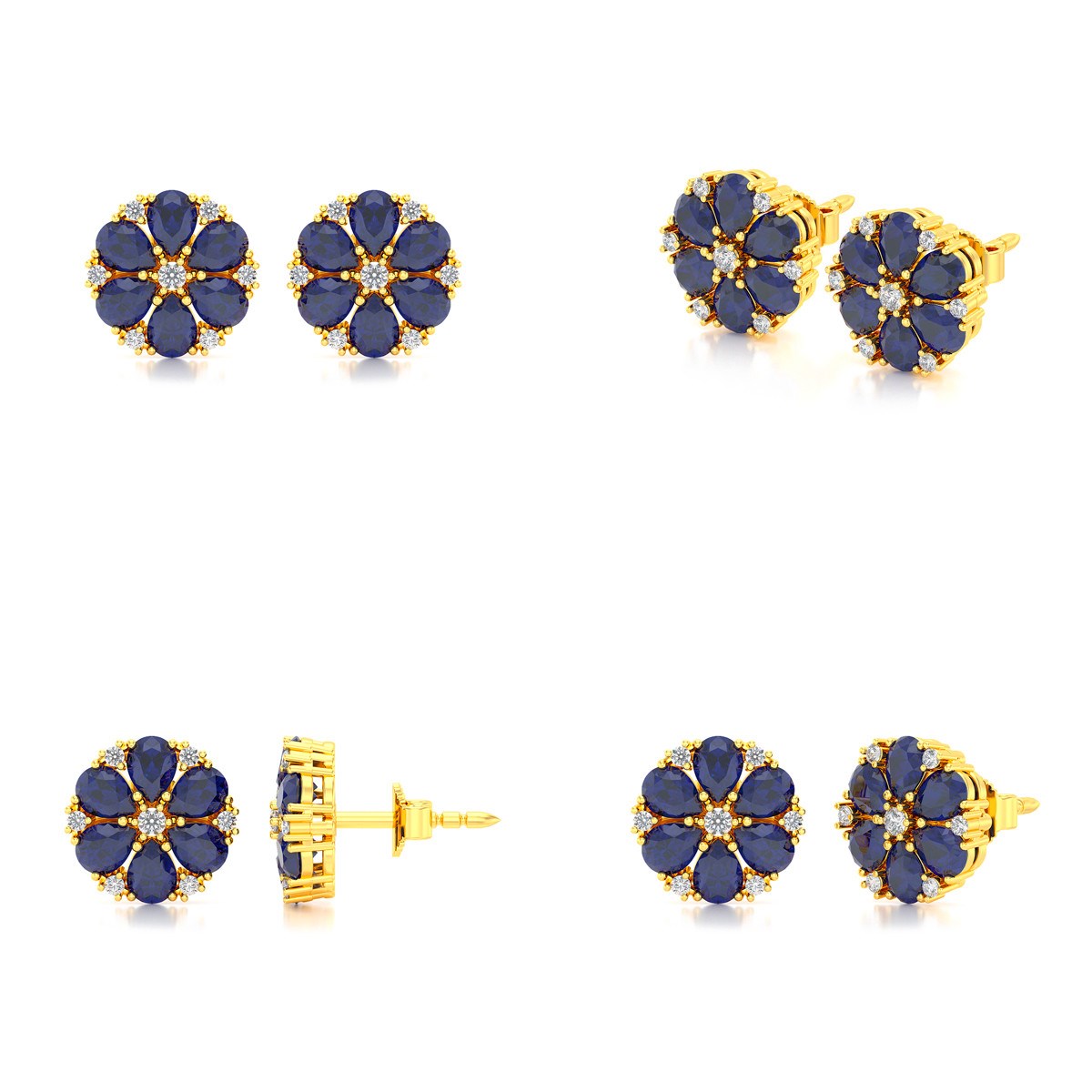 Boucles d'oreilles ADEN Or 585 Jaune Saphir et Diamant 2.74grs