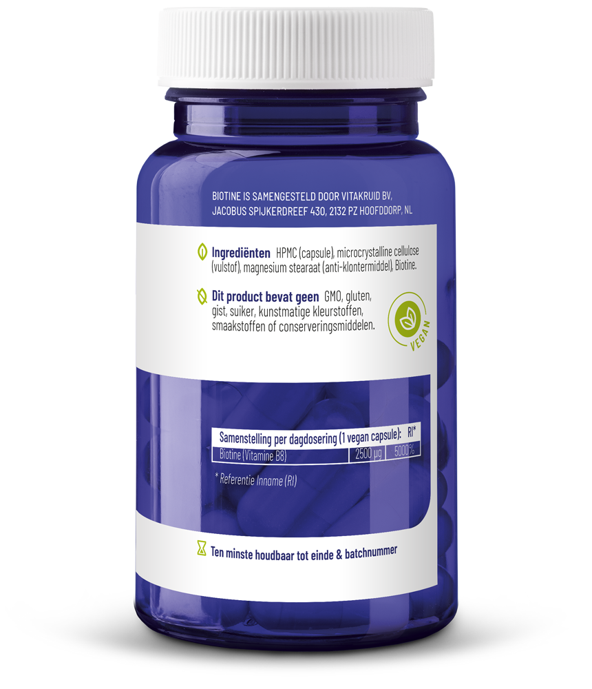 Vitakruid Biotine 2500 Mcg Voor Huid, Haar & Nagels (90 vega capsules)