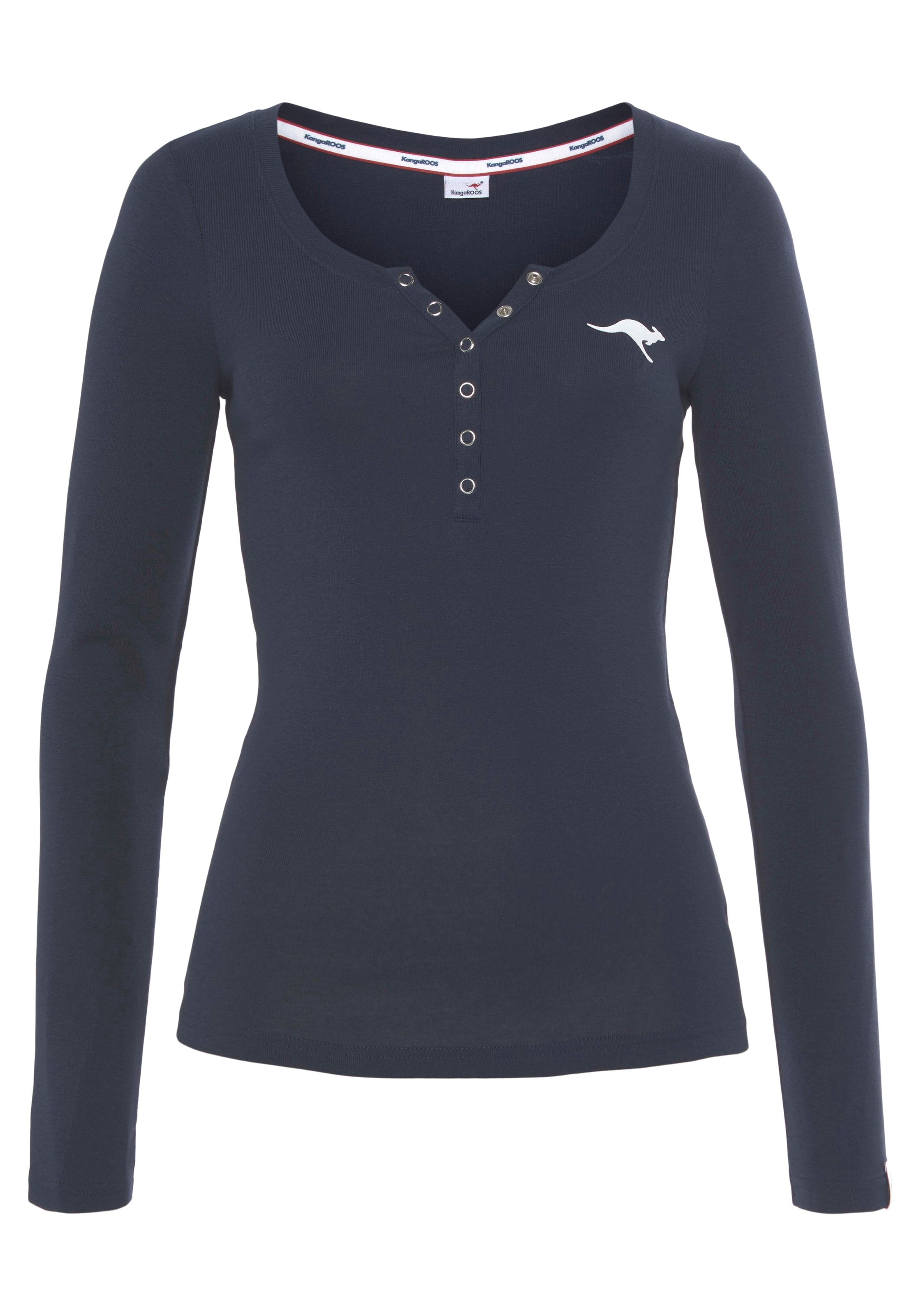 KangaROOS Langarmshirt , krempelbare Ärmel,  figurbetonter Schnitt,  mit Logodruck