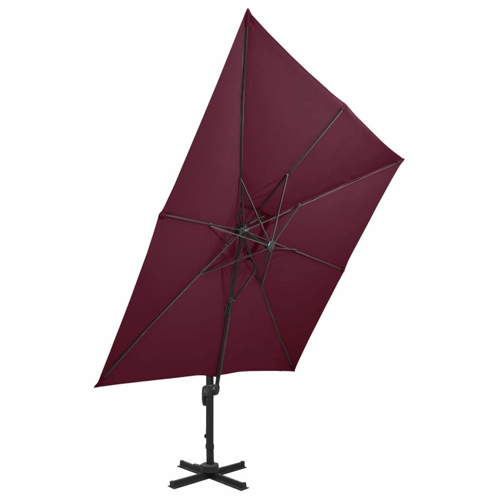 Parasol déporté à double toit 300 x 300 cm rouge bordeaux