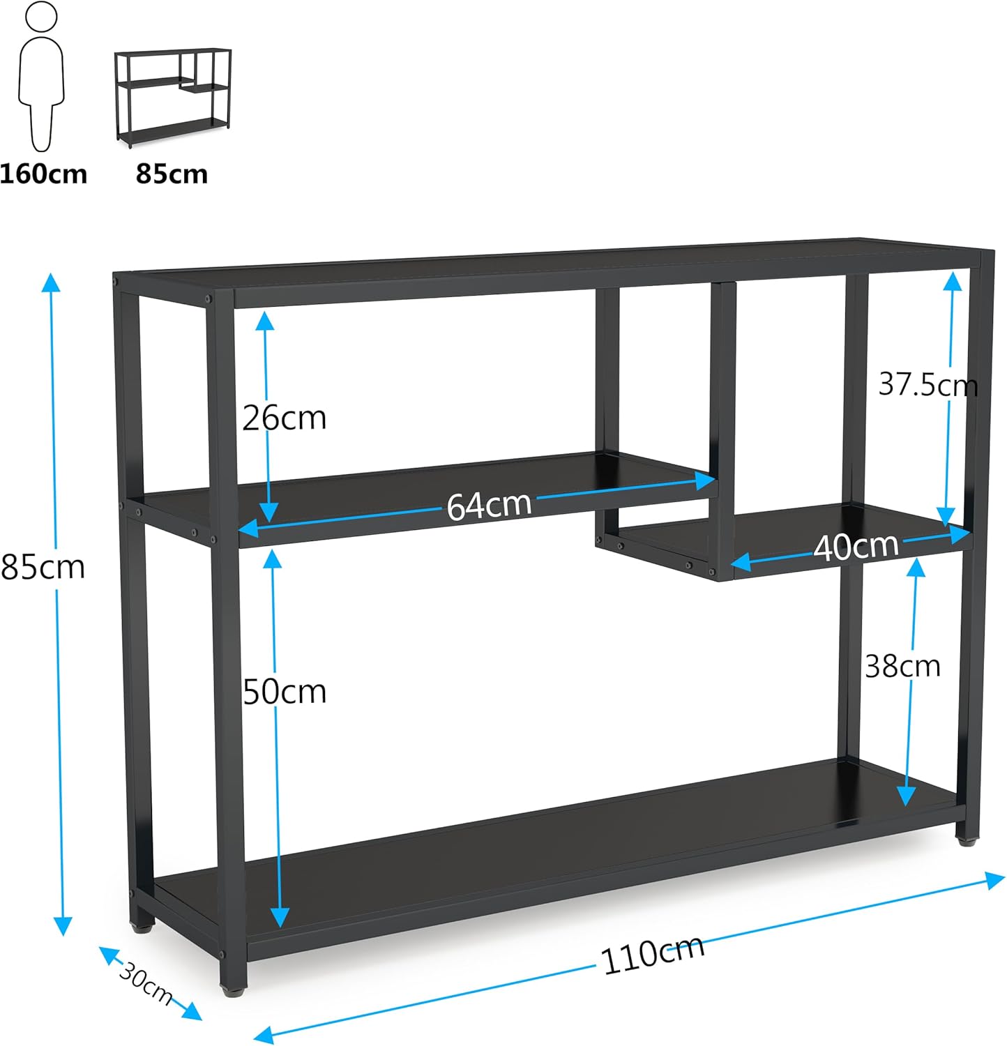 Tribesigns Konsolentisch, Kleiner schwarzer Eingangstisch mit Ablagefächern,108cm-Vintage-Beistelltisch hinter Couchtisch für Wohnzimmer, Eingangsbereich, Flur, Foyer, TV-Ständer