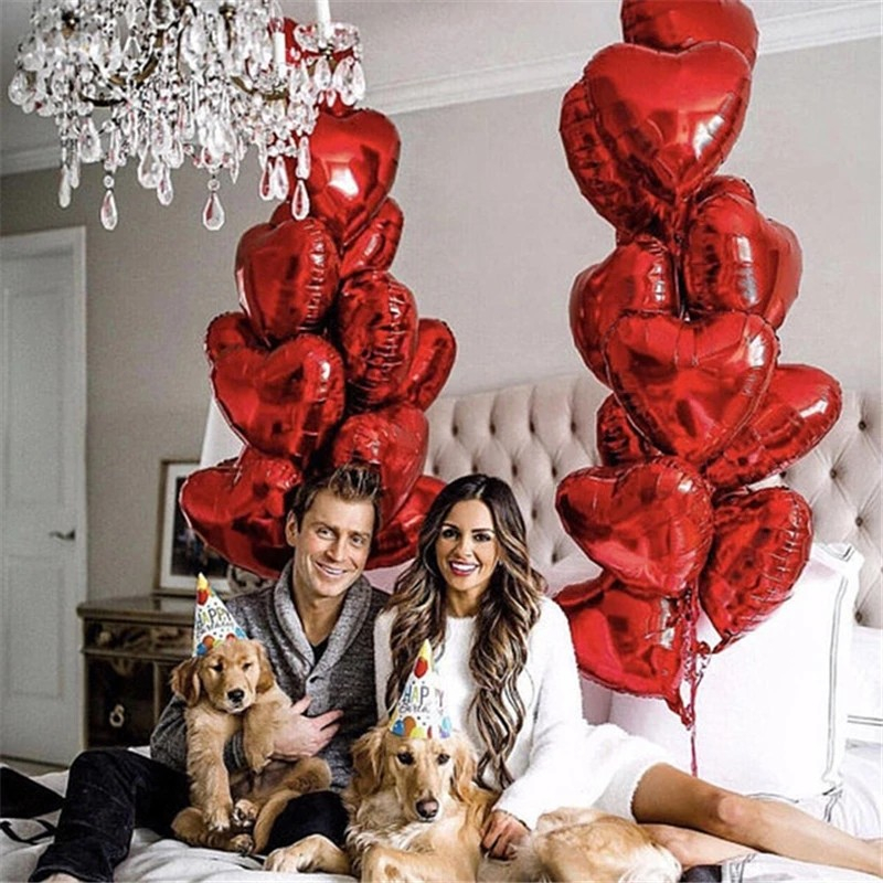 (10er Set) 41x45cm 3D Herz Party Folien Ballon Deko Luftballon für Valentinstag / Hochzeit / Muttertag - Rot