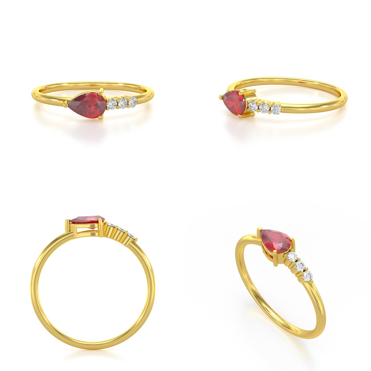 Bague ADEN Or 585 Jaune Rubis et diamants 1.176grs