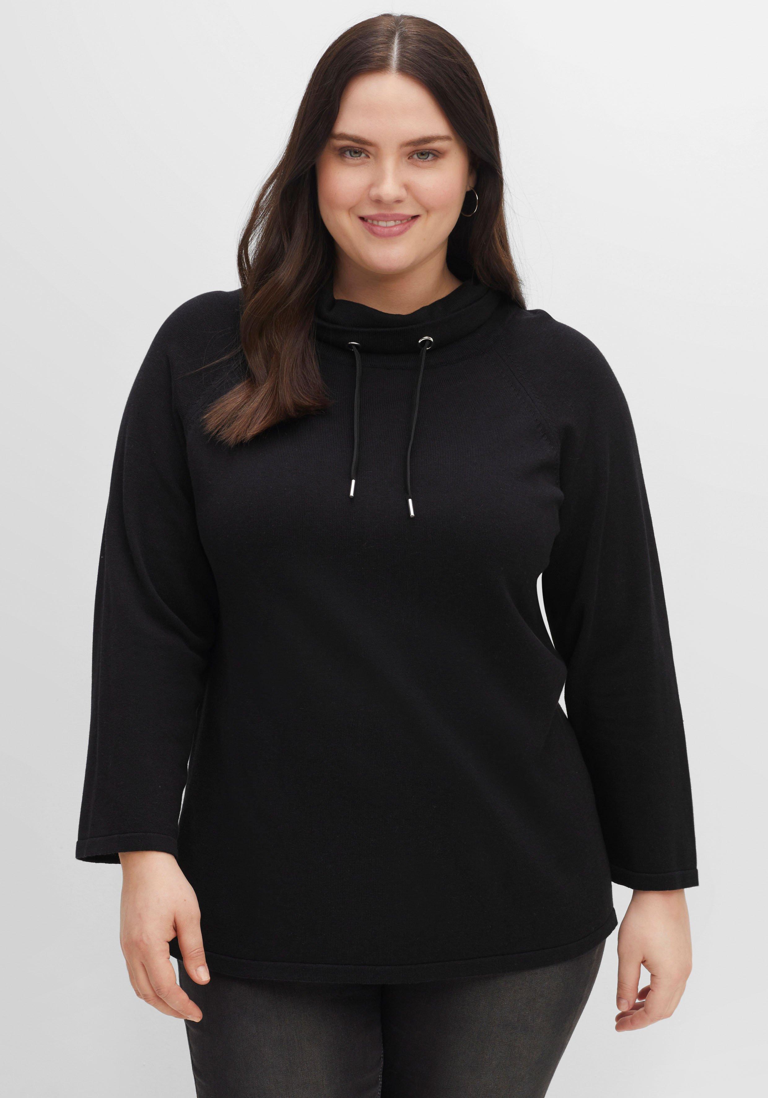 Pullover mit weitem Stehkragen und Tunnelzug