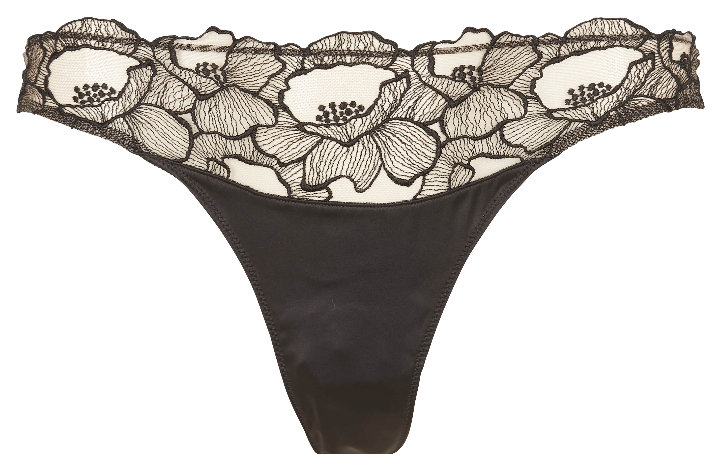 ANGELE - Tanga à broderies ajourées | Noir