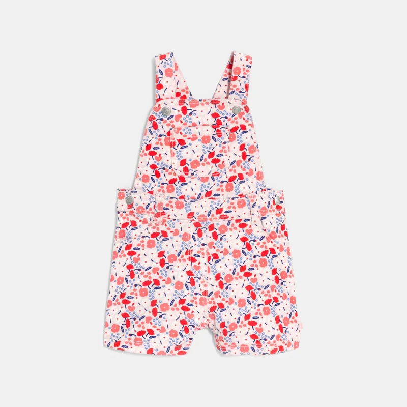 Salopette courte fleurie rose bébé fille Rose