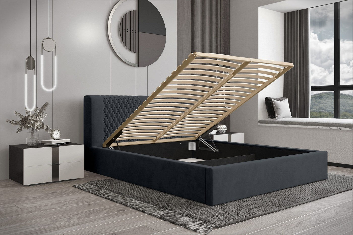 Trae Mobler Montana 180 x 200 cm Gestoffeerd Bed Donkerblauw