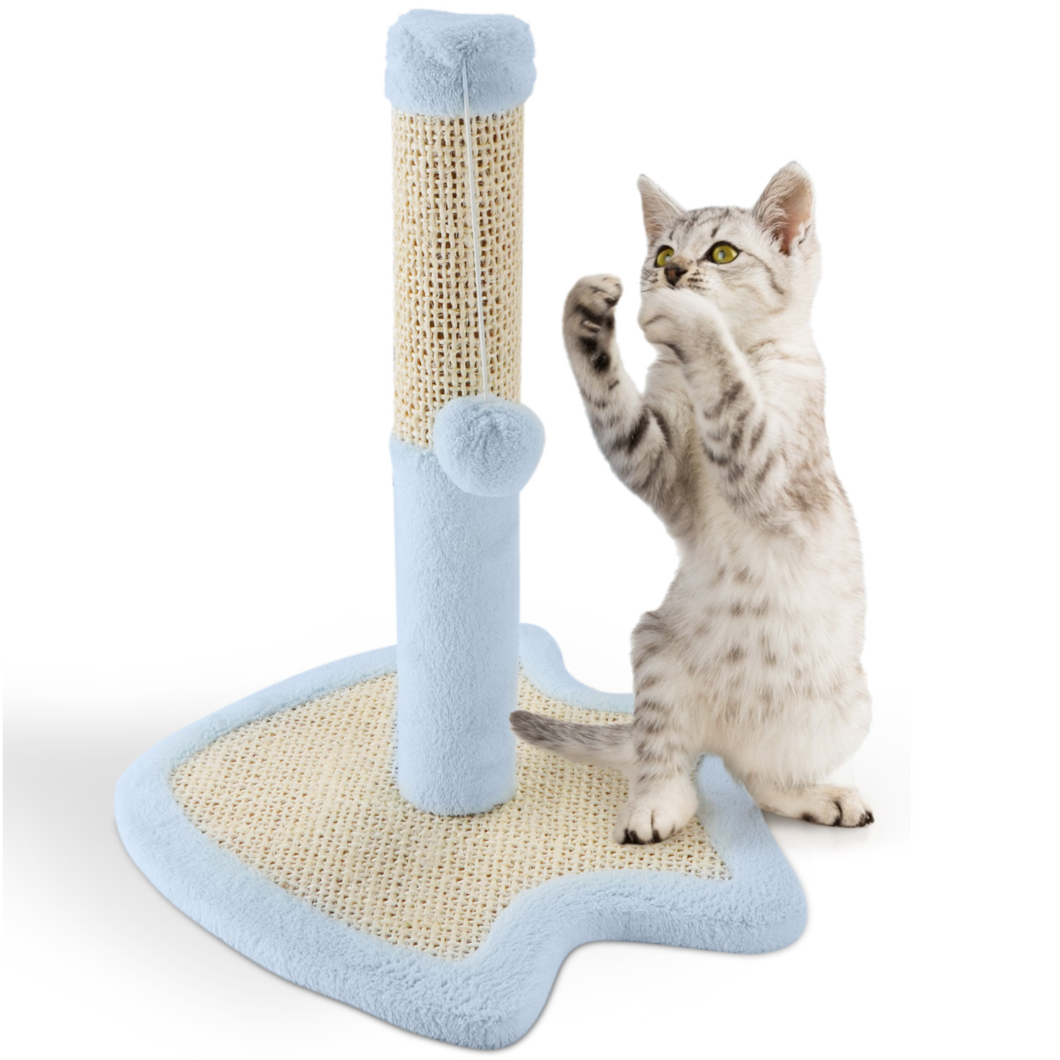 Arranhador de sisal para gatos Nobleza com brinquedo. Azul, 33,5 x 33,5 x 38 cm