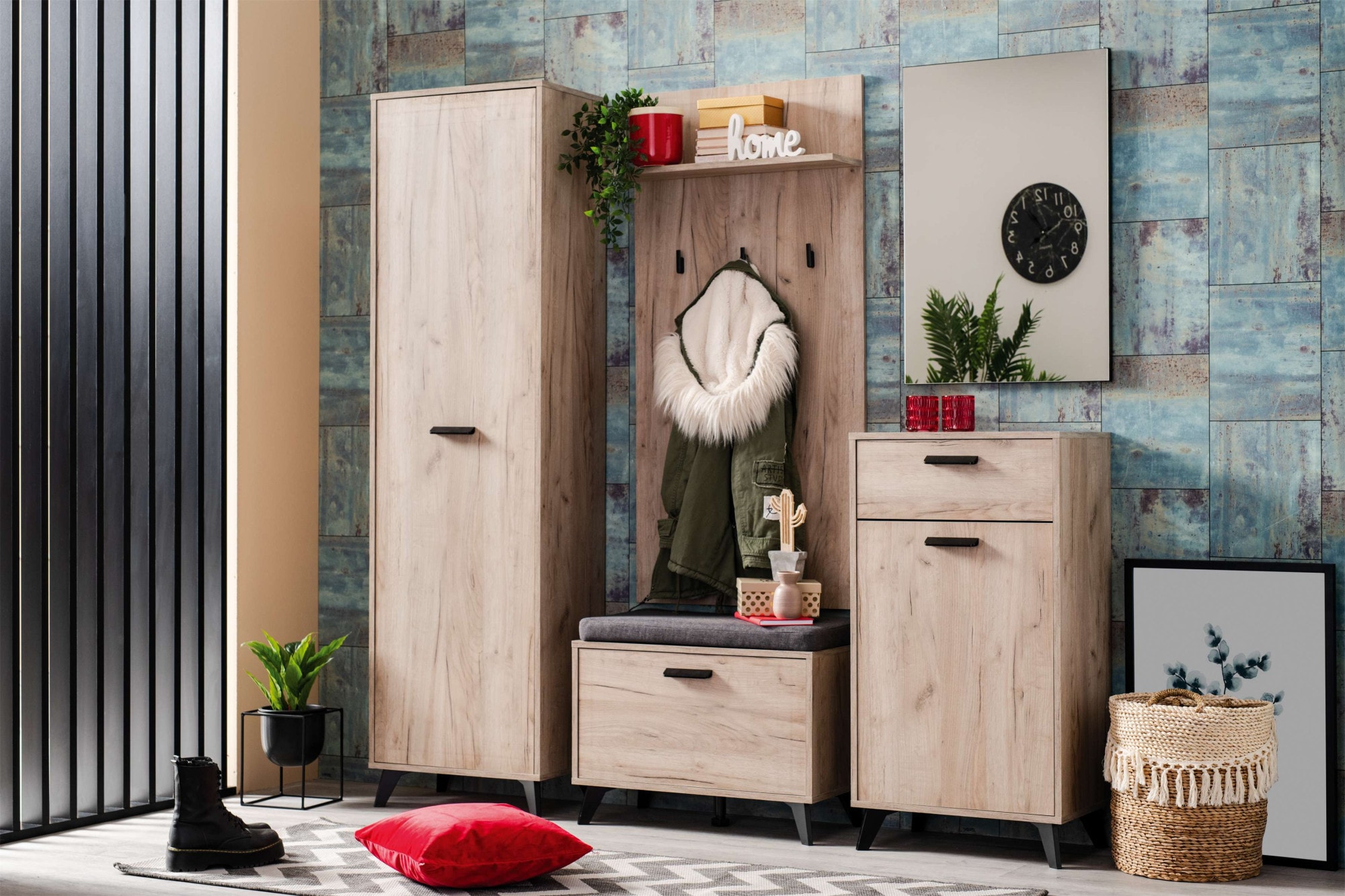 INOSIGN Garderobenpaneel »Umbria, Wandregal mit Haken, Wandgarderobe, Aufhänger« mit Regal, Höhe 137 cm, in Grau Eiche