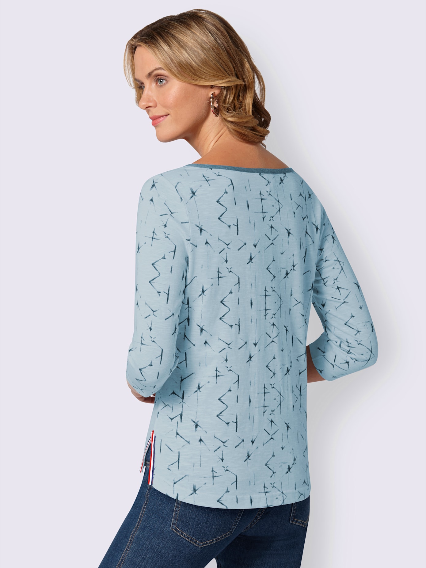 T-shirt à motif original boutonnière col et fentes
