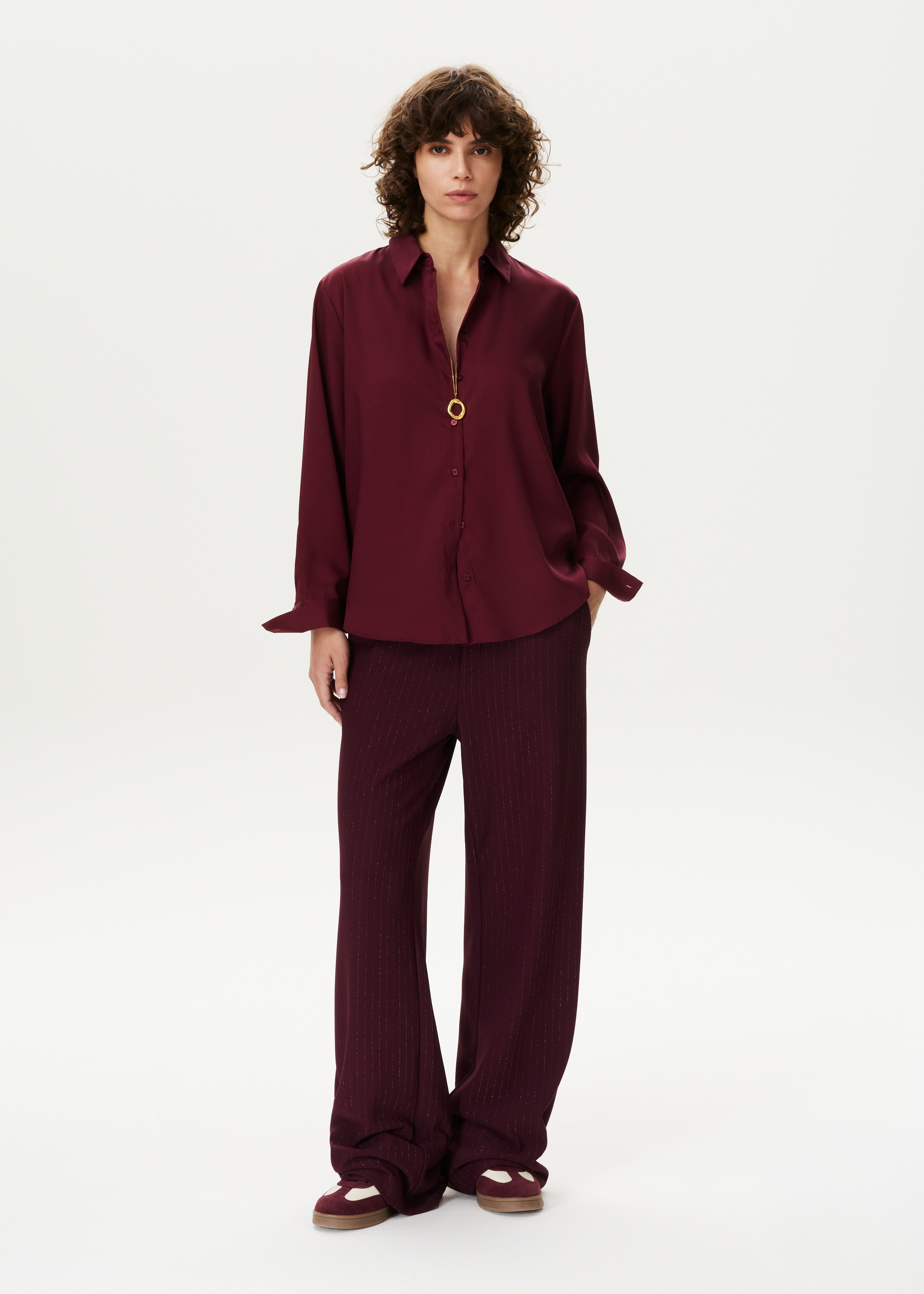 Wijde broek met glansdetail