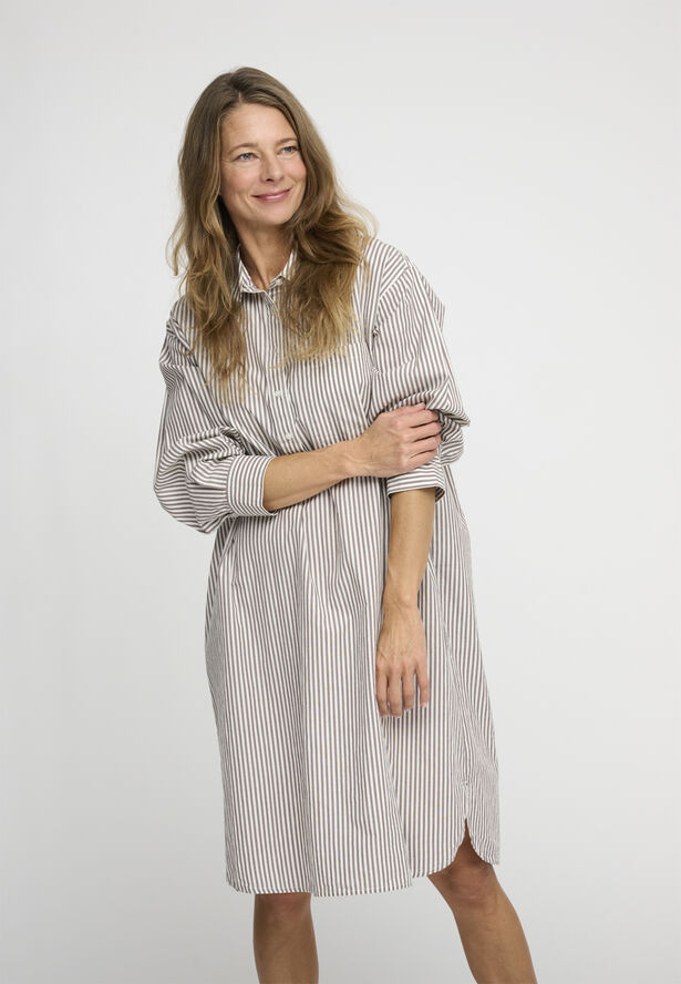 Moshi Moshi Mind relieve shirtdress stripe Dark taupe / ecru