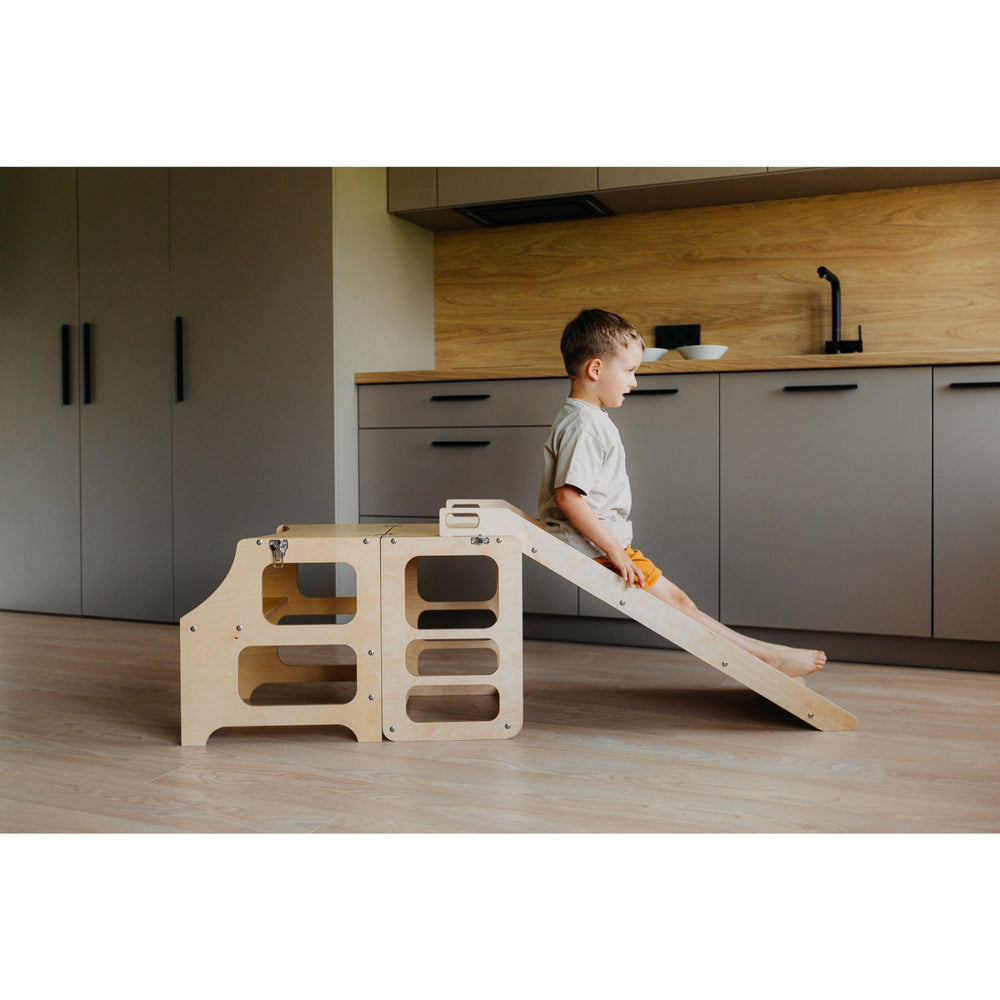 Køb Duck Woodworks Læringstårn m. Rutsjebane Natural
