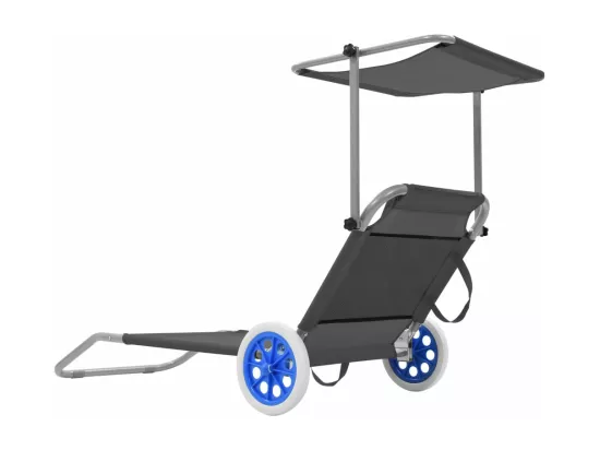Chaise longue pliable avec auvent et roues Acier Gris