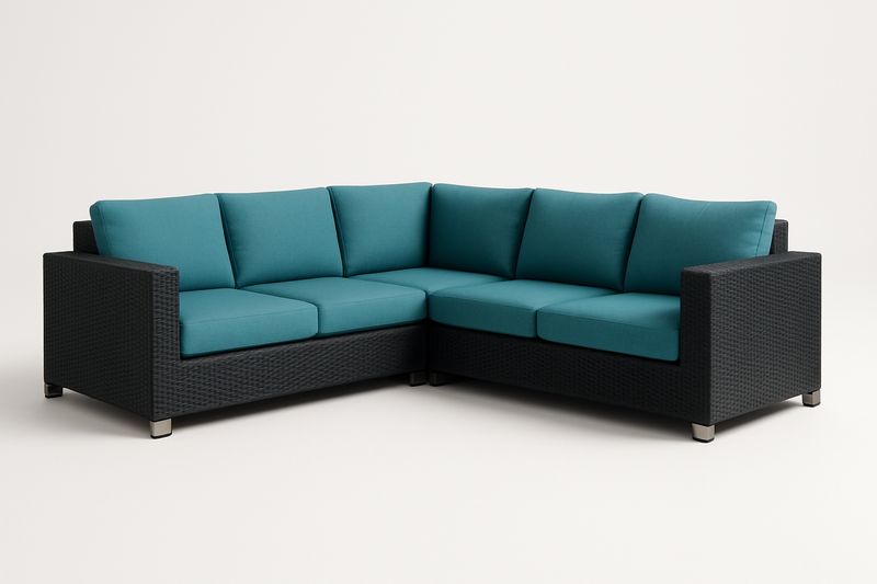 Ecksofa Rattan Aluminium Polyethylengeflecht Türkis