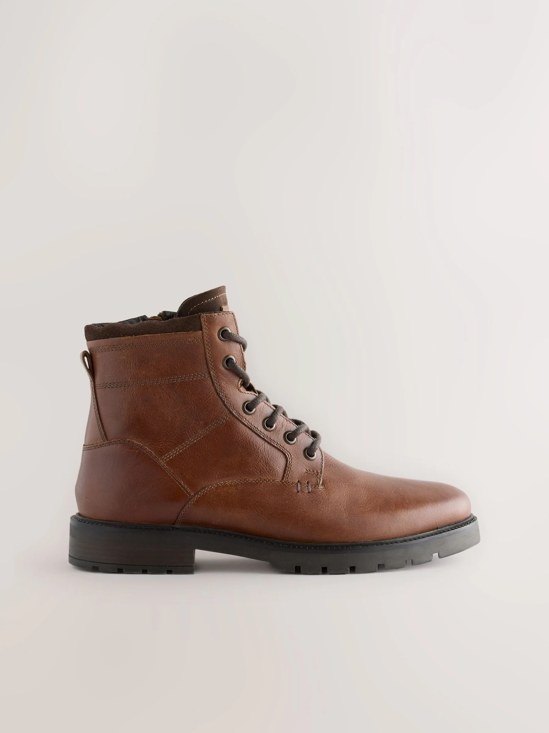 Lichtbruin - Leather Zip-Up Borg Lined Boots