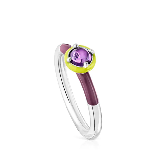 Anel TOUS Vibrant Colors em prata com ametista e esmalte.
