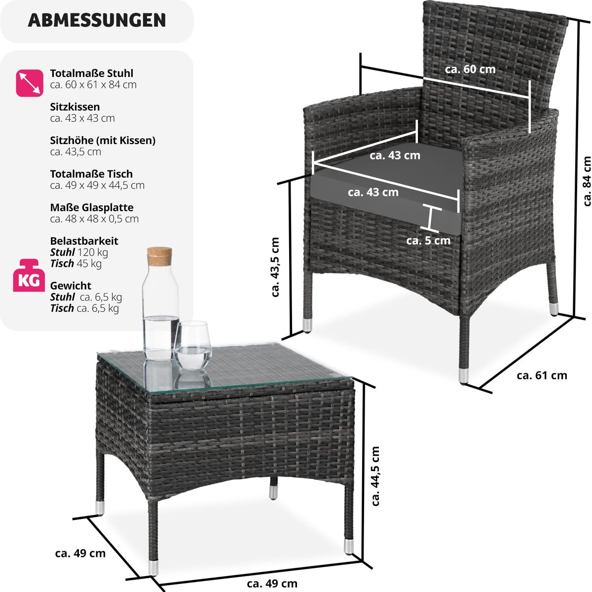 tectake Luzern rotanset voor 2 personen, 2 hoessets