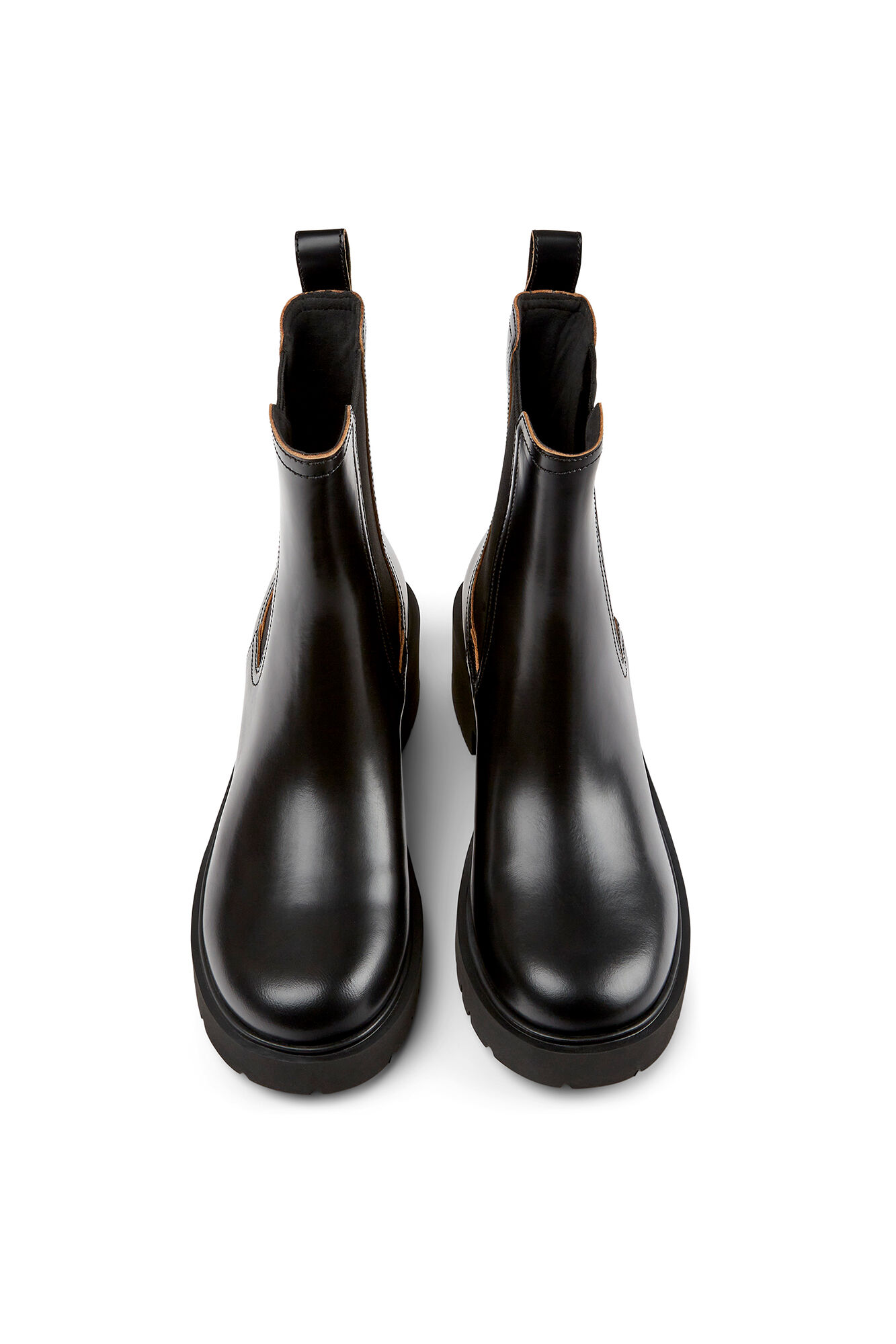 Botas femininas de couro com solado de EVA.