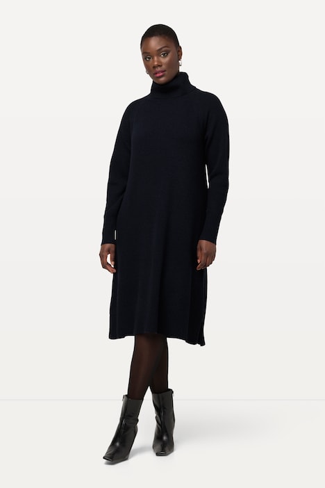 Strickkleid, H-Linie, Rippstrick, Stehkragen, Langarm
